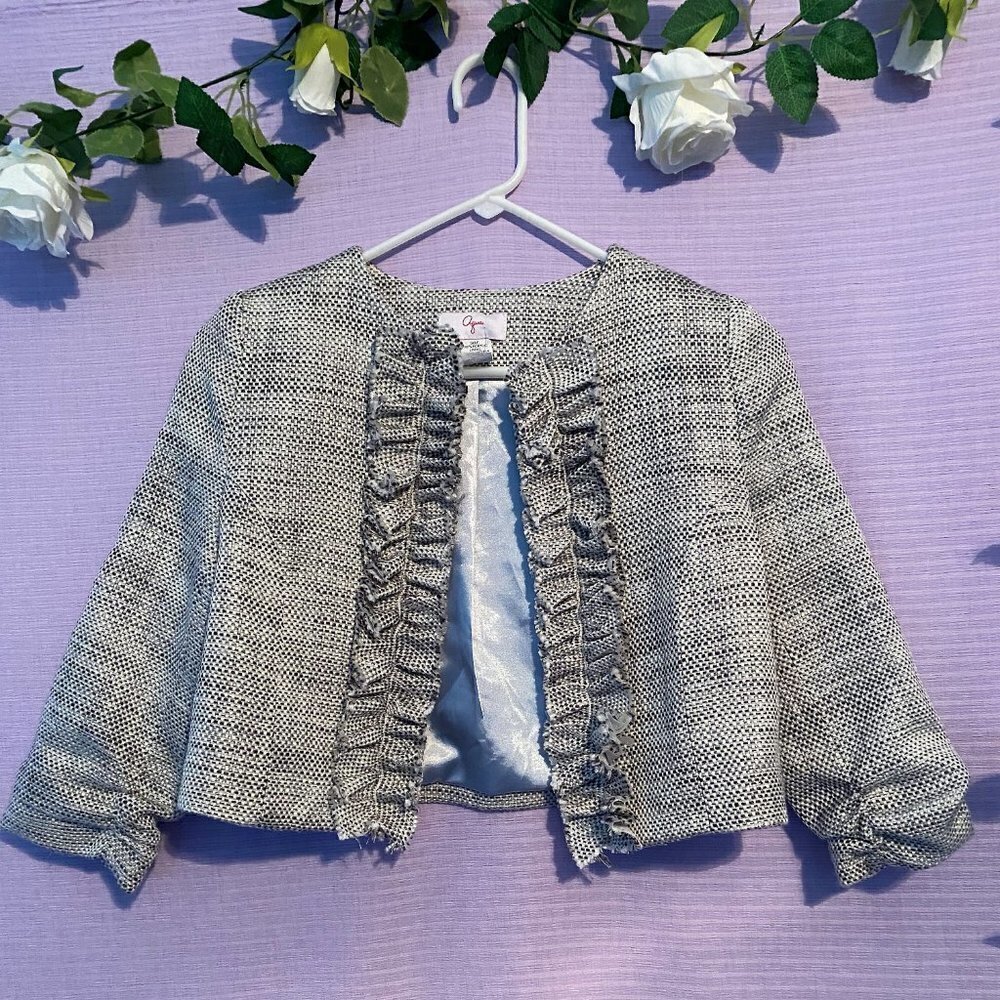 NWT Aqua Tweed Raunchy and Amp Ruffled Cropped Blazer Size Medium! - Picture 3 of 15